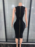 High Quality Women Sleeveless Sexy Tank V-Neck Bodycon Midi Bandage Dress Elegant Evening Party Office Lady Celebrate Outfit