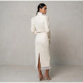 White Ruffle Stand Collar Peplum Skirt Set Romantic High Neck Long Sleeve Slim Co-ord 2026 Spring Wedding Dating Party Outfit