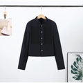 Women Woven Patchwork Napoleon Jacket Shoulder Pad Long Sleeve Hook Closure Street Blazer 2026 Spring Chic Casual Edgy Crop Coat