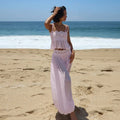 Elegant Lace Women Long Pant Set Square Neck Sheer Ruffle Hem Crop Cami Top High Waist Wide Leg Trousers 2026 Summer Chic Suit