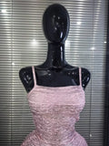 Pink Foil Color Women Sexy Strap Bodycon Mini Bandage Dress Nightclub Party Celebrate Birthday Girls Vacation Outfit Wholesale
