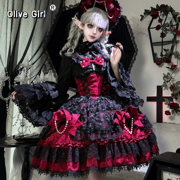 Olivegirl Sweet Pink Lolita Dress 2026 New Sleeveless JSK Strap Dress Summer 3d Rose Lace Patchwork Birthday Dress for Women