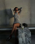 Knitted Top Two Piece Set For Women Turtleneck Sleeveless Pullover Vest Long Sleeve Texture Patchwor Set Lady Sexy Set