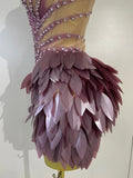 Sparkly Diamonds Leaf Sexy Mesh See Through Strapless Bodycon Dress Luxury Birthday Evening Party Outfit Nightclub Stage Costume