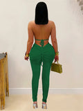 Peach Buttocks Backless Jumpsuit Women Plait Sexy Hollow Halter Bandage Ruched Y2K Party Club Street Workout Overalls