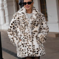 Exclusive Long Brown Leopard Fox Fur Coat Women Winter 2026 New Luxury Hot Brand Fashion Girls Faux Fur Jacket Overcoat