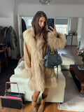 Women Shaggy Faux Fur Patchwork Mid Length Coat Lapel Open Front Long Sleeve Vintage Coats Elegant Winter Warm Outerwear 2026