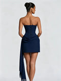 Women Sweetheart Strapless Corset Mini Gown Ruched Lace Sash Slim Fit Wedding Guest Summer 2026 Hot Luxe Party Evening Dresses