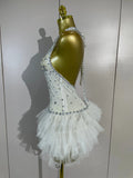 Women Sexy Mesh See Through Evening Birthday Party Dress Nightclub Stage Wear Sparkly Rhinestone Pearls Halter Backless Bodysuit