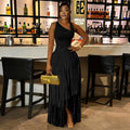 2026 New Women Birthday Party Dress Summer Slim Elegant Sleeveless Skew Collar Tassel Long Dresses Street Vintage Dress