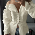 Sexy Off Shoulder Cardigan for Women Lace Up Design Long Sleeve French Versatile Slimming Blouse Female Fashion New