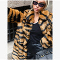 Women Tiger Striped Faux Fur Long Coat Lapel Fluffy Plush Luxury Oversized Overcoat With Side Pockets Winter Warm Outerwear 2026