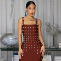Diamonds Rhinestone Spaghetti Strap Evening Dresses Woman Elegant Cocktail Nightclub Party Prom Long Female Vestidos