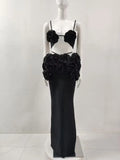 Black White Color Women Sexy Sleeveless V-Neck Bodycon 2 Pieces Bandage Long Dress Florals Celebrate Nightclub Party Outfit