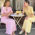 Short Sleeve Knitted Long Dress Female Slim Hollow Retro Elegant Sweater Dress 2025 Summer New High Waist Women‘s Dress