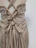 Gold Pleated Tunic Fish Bone Dresses for Women Square Collar Sleeveless Casual Party Split Evening Dress Female New