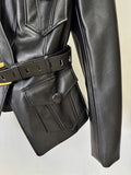 2026 Latest Design Slim Pu Leather Jacket Black Quality Blazer Belt Women Fashion Jackets Coat