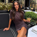 Sexy Slim Ruched Dress Women Cross-Ruched Short-Sleeve Solid Bodycon Dress 2026 Summer New Party Club Fashion Short Dress