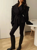 Chic Lace Up Women Jackets Lapel Collar Long Sleeve Loose Jacket for Street Stroll Casual Gathering Wear Fashion