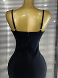 Black Color Women Sexy Strap Pearl Beading Bodycon Mini Bandage Dress Florals Celebrate Nightclub Party Cocktail Outfit