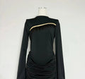 Slimming Spliced Folds Temperament Dresses for Women Round Neck Long Sleeves Patchwork Tassel Dress Female Clothing