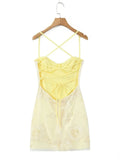 Hot Girl Spaghetti Strap Mini Dresses for Women Square Collar Sleeveless Fish Bone Tunic 3D Decoration Dress Female