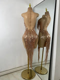 Sparkly Tassels Women Sexy High Split Sleeveless Mesh See Through Party Nightclub Birthday Dress Performance Costume Stage Wear