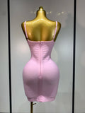 Women Sexy Backless Pink Orange Bodycon Mini Bandage Dress Simple Elegant Evening Party Luxury Birthday Nightclub Prom Dress