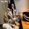 Ins Hot Blogger Fashion Striped Faux Fur Jacket for Women Winter Lapel Collar Fluffy Eco Fox Fur Coat Stylish Outerwear