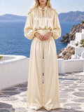 Satin Two Piece Set for Women Ruffle Mock Neck Long Lantern Sleeve Crop Top Pleated Wrap Wide Leg Pants for Vacation Daily