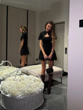 Sexy Lace Spliced Stand Collar Dress Women Summer Solid Slim High Waist Short Sleeves Leisure Dress Female Party Dress