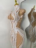 Luxury Sparkly Sequins Pearls Flashing Women Sexy White Long Elegant Celebrity Birthday Dress Cocktail Vestidos Prom Gowns