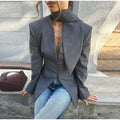 V Neck Fitted Waist Large Lapel Women Blazer Button Front Tailored Blazer With Detachable Neck Scarf Long Sleeve Casual Jackets