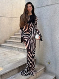 Women Zebra Stripe Long Dress Fashion Elegant Lace Up Full Sleeve Slim-fit Robes 2025 New Evening Party Fashion Lady Vestidos