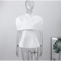 Women Chic Top 2 Piece Set Elegant Stand Collar Cape Sleeveless Slim Off Shoulder Slim Tops Suit Female Chic Casual Party Wear