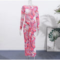 Women's Chic Printed Mesh Maxi Dress Bodycon Long Sexy Beach Swim Party Dresses New Holiday Vacation Cover Up Casual Outfit