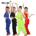 Olivegirl Kids Latin Dance Pantsuit Costumes Ballroom Fringe Tassel Dress Pants Girls Salsa Samba Children Stage Outfits Costume
