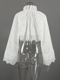 Elegant Lace Women Shirts Stand Collar Long Sleeve Lace Up Minimalist Loose Shirt for Daily Casual Wear Fashion New