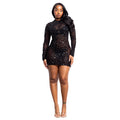 Women Sexy Long Sleeve Diamond Mesh Bodycon Night Out Dress Birthday Party Costume Bar Nightclub Stage Performance Clothing