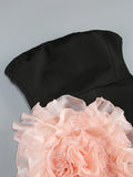 Women'S Sexy Strapless Bandage Slim Long Dress With Floral Decoration Layered Ruffle Edge Patchwork Dress Wedding Party