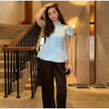 Vintage Women Satin Solid Jacket Puff Short Sleeve Single Breasted Waist Top Fashion All-match Retro 2026 Spring Summer Coat
