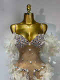 Sparkly Rhinestones Fringe Flower Bodycon Bodysuits DJ Nightclub Performance Stage Outfit Luxury Birthday Photo Shoot Clothing