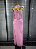 3 Colors Women Sexy Strapless Shining Crystal Bodycon Long Bandage Dress Evening Party Celebrate Elegant Cocktail Outfit