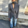 V Neck Fitted Waist Large Lapel Women Blazer Button Front Tailored Blazer With Detachable Neck Scarf Long Sleeve Casual Jackets