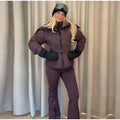 Ski Parkas Coat Jacket Women Zipper Belts Thicken 2025 Winter Skiing Cotton Lapel Snow Female Skiwear Outdoor Street Outwear Top