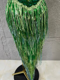 Luxurious Green Rhinestone Sheer Bodysuit Tassel Tail Ideal for Clubbing Festivals and Special Occasions Stage Performance