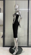 Gorgeous Pearl Glam Hollow Suspender Dress Elegant Temperament Bandage Evening Dress Performance Wear Cocktail Party Formal Gown