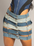 Slimming Sexy Irregualar Skirt For Women High Waist Holloe Out Patchwork Buttons Temperament Denim Skirts Female