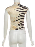 Tiger Print Vest Women Standing Collar Bandage Tassel Hollow Hip-Hop Style Sexy Summer Wild Street Fashion Slim Tops