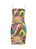 Sequin Patchwork Sling Dress Woman Colorful Print Low-Neck Backless Skinny Peach Hip Evening Party Sexy Mini Bodycon